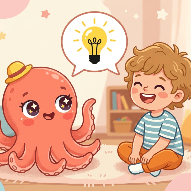 Loo the octopus helping a 7-year-old imagine a new game