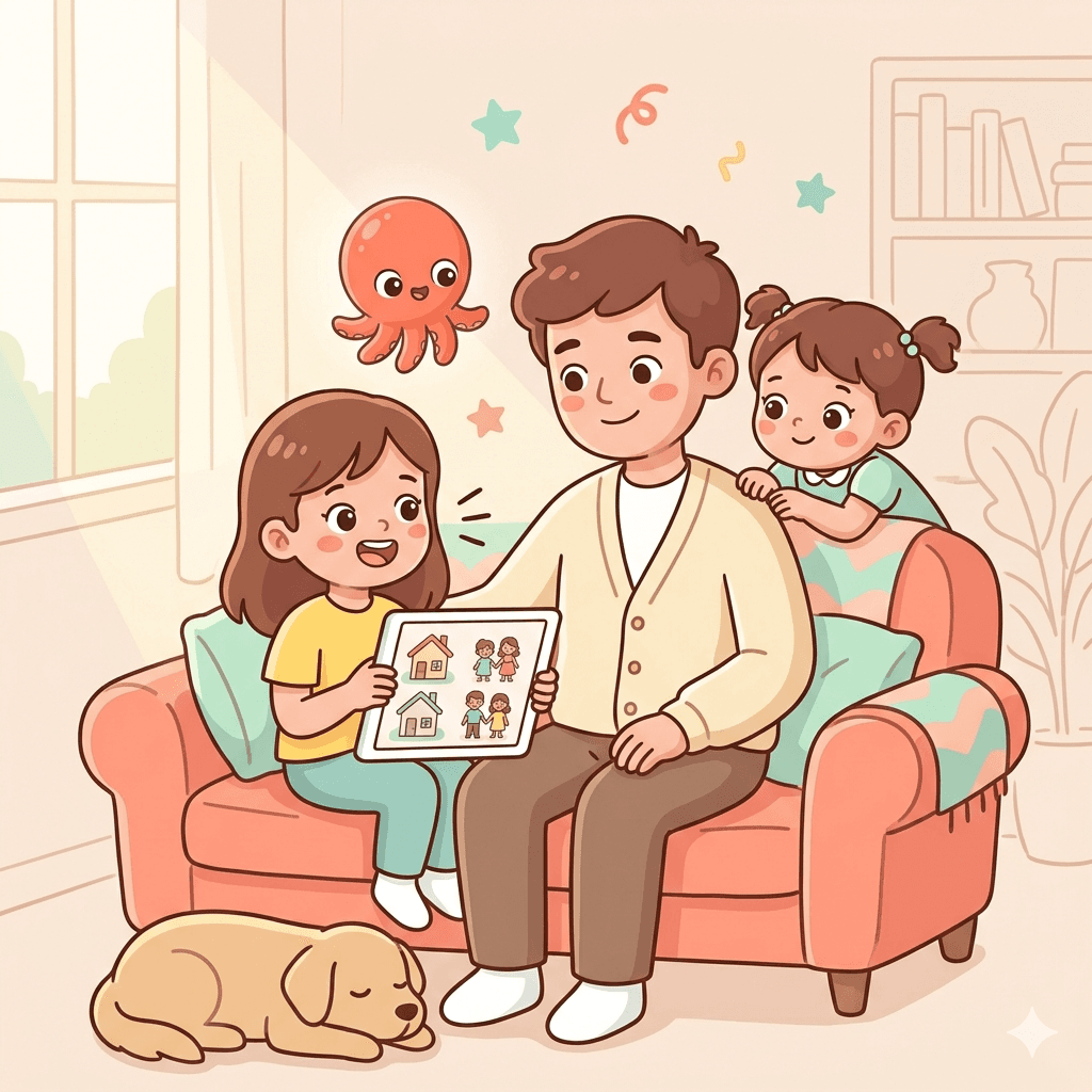 Por qué estamos construyendo Buildaloo: un padre y dos hijas construyen juntos un juego en una tablet en casa usando un creador de juegos por IA para niños