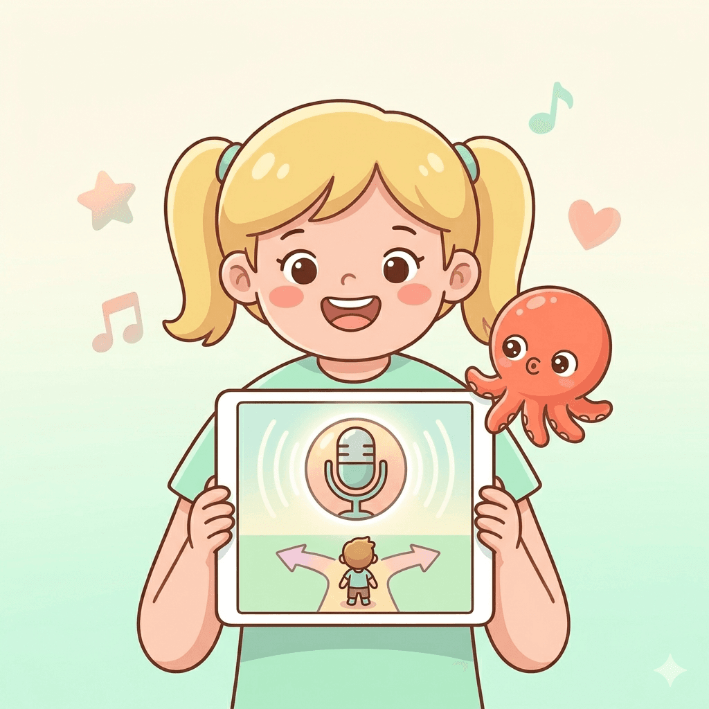 Meilleure appli de code pour les 5 ans : une fillette de 5 ans parle à une tablette pour créer son premier jeu avec Loo, l'ami IA, sans lire ni taper. Meilleure appli de code pour les 5 ans : une fillette de 5 ans parle à une tablette pour créer son premier jeu avec Loo, l'ami IA, sans lire ni taper.